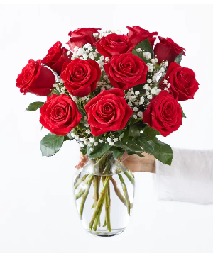 Dozen Red Roses Clear Vase