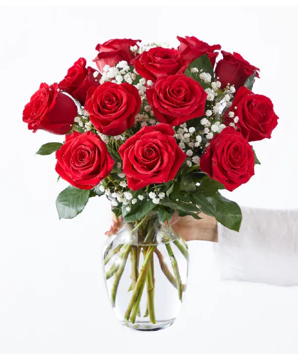 Dozen Red Roses Clear Vase