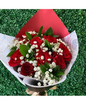 Dozen Red Roses Hand-wrapped 
