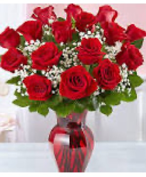Dozen Red Roses in a Red vase 