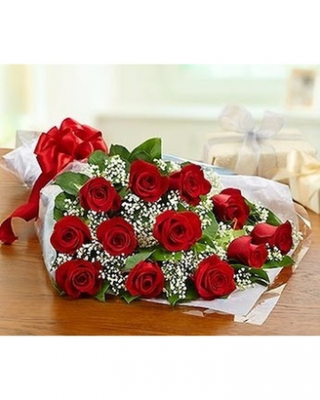 Dozen Roses Wrapped Bouquet 
