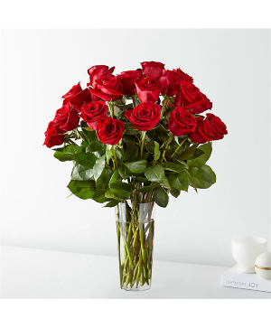 dozen rose bouquet vased