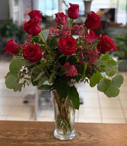 Dozen Rose Vase Floral Arrangement