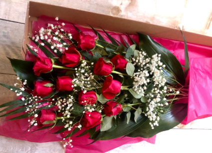 Dozen Red Roses Cut Bouquet in a box