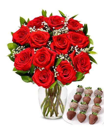 Dozen Roses & 12 Chocolate Covered Strawberries 