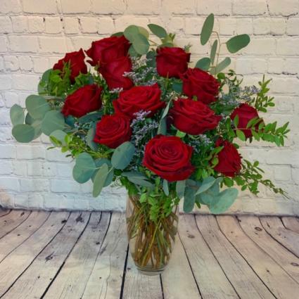 Designers Dozen Red Roses in a Vase  