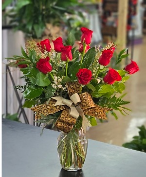 Dozen Roses with Cheetah Ribbon Dozen Roses