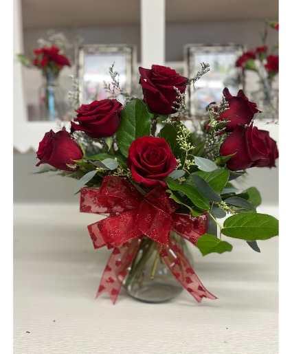 Dozen roses with greenery  Valentines