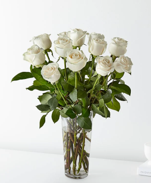 Dozen White Rose Vase 