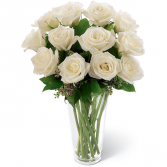 DOZEN WHITE ROSES Vase Arrangement