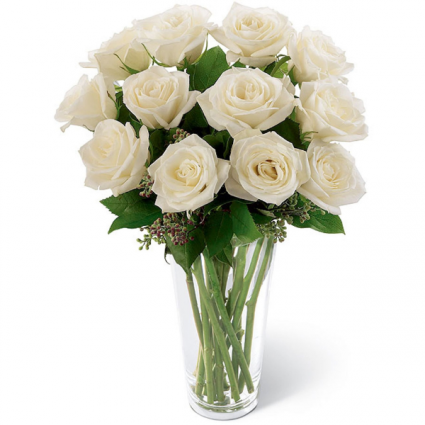 DOZEN WHITE ROSES Vase Arrangement