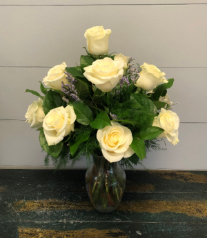 White Half Dozen, 1 Dozen, or 2 Dozen Roses Vase Arrangement