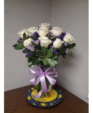 Dozen White Roses  vased