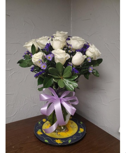 Dozen White Roses  vased