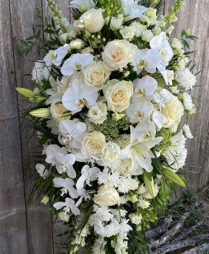 A Gentle Farewell – White Orchid Standing Spray 