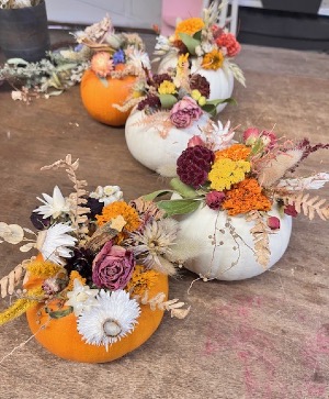 Dried floral pumpkins set of 3 Fresh pumpkin with dried flowers 