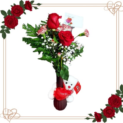Duo Rose w Bear Water Vase