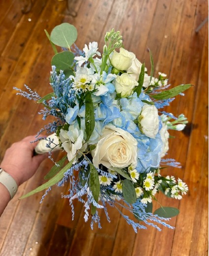 dusty blue prom flowers hand tied prom bouquet /HOMECOMING