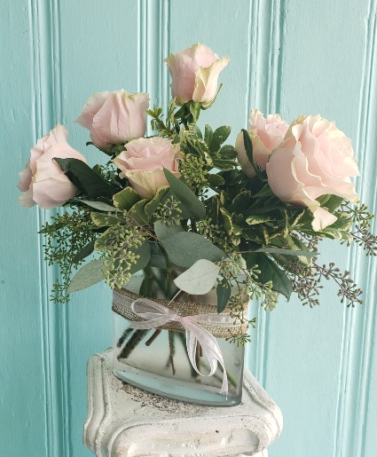 Dusty Pink Half Dozen Roses Flower Arrangement