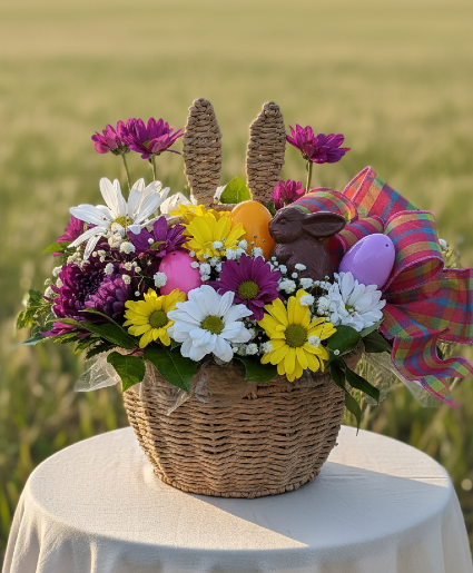 Easter Bunny Ears Basket  Basket with Flowers 