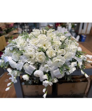 Elegance in white Spray Casket Spray