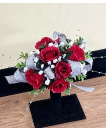 Crimson And Silver Wrist Corsage
