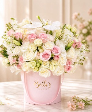 Elegant Ivory & Blush Hat Box 