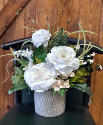 Elegant White Rose & Wildflower Silk Arrangement