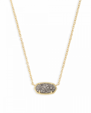 Elisa Gold Pendant Necklace In Platinum Drusy 