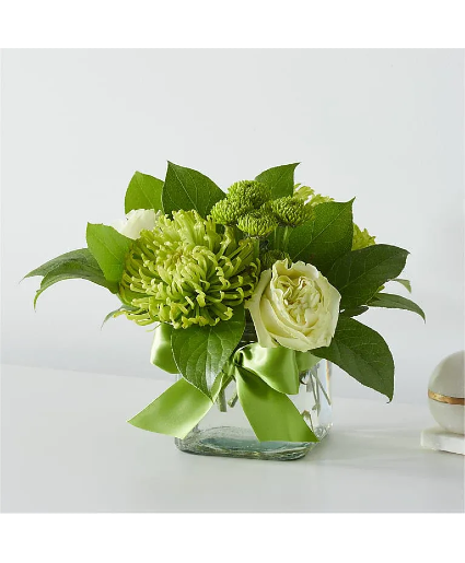 Emerald Forest Bouquet Clear cube arrangement