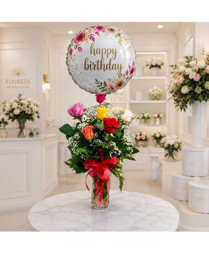 Enjoy your day Mix roses and a balloon