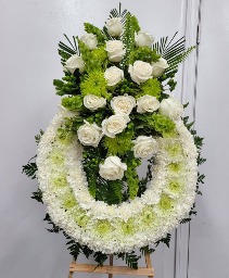 ETERNAL FRIENDSHIP WREATH - White ROSES FUNERAL FLOWERS