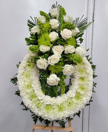 ETERNAL FRIENDSHIP WREATH - White ROSES FUNERAL FLOWERS