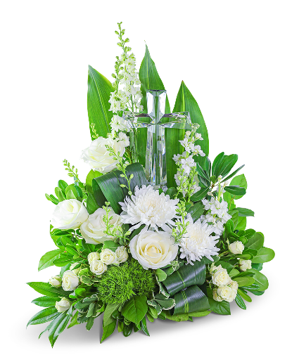 Eternal Peace Cross Surround Flower Arrangement