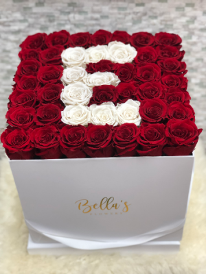 Initial in Large Square Box 50 Preserved Roses 