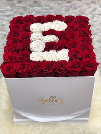 Initial in Large Square Box 50 Preserved Roses 