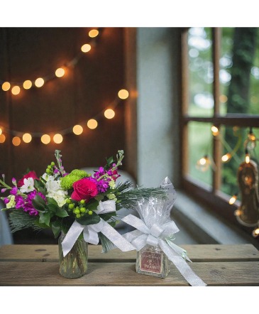 Evening Glow & Fresh Blooms Fresh Floral with Candle in Henderson, TX | Bloomtown Flowers & Gifts Henderson