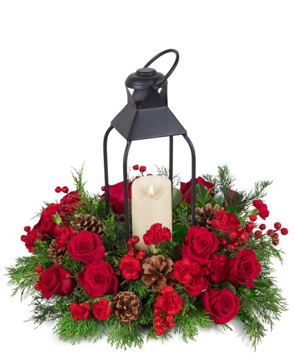 Evergreen Noel Lantern Flower Arrangement