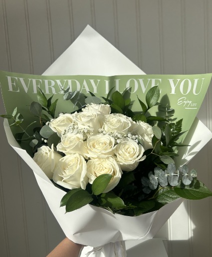 Everyday I Love You -12 White Roses Wrapped  