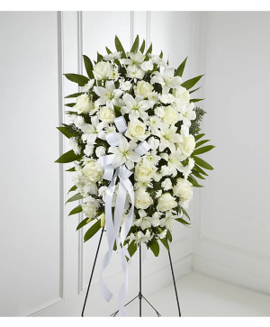 Exquisite Tribute Standing Spray-White Ribbon Funeral Flowers
