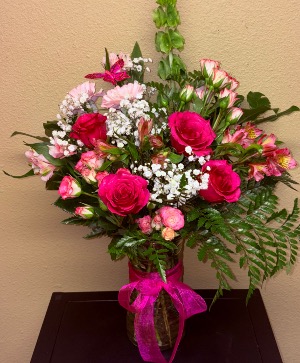 Fabulous Fuchsia  Mixed rose arrangement 
