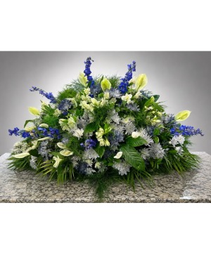 Faithful Blue & White Casket Spray