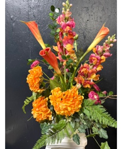 Fall Arrangement in White Stoneware Pot 