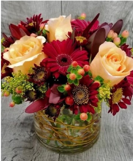 Fall Berries and Roses vase