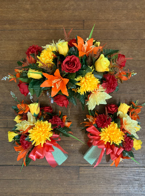 Fall Cemetery Stone Top and Side Vases 