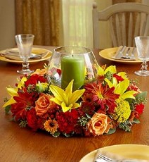 Fall Centerpiece with Pillar Candle Centerpiece