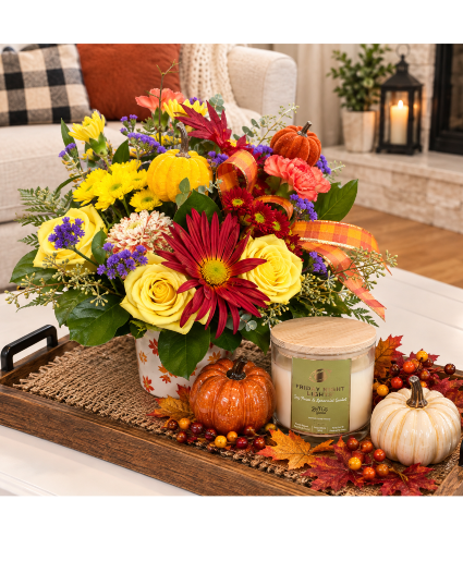 Fall Cheerful Arrangement With Candle 