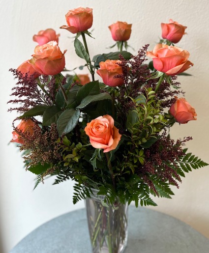 Coral Dozen Roses 