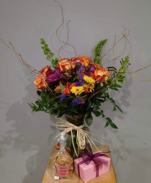 Winter Wonders Vase Arrangement Bundle with Bakery Goods & Chocolate