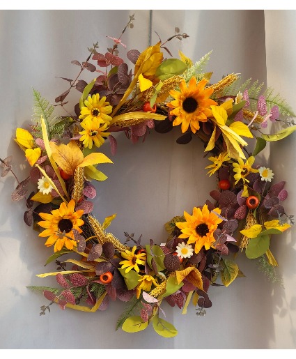 Fall Flowers and Eucalyptus Silk Wreath